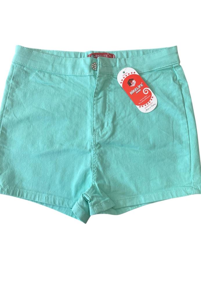 Blugi scurți damă de vară – elastici, mulați, cu buzunare la spate, verde deschis, Engros